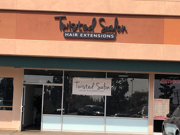 Storefront signs for Twisted Salon in Orange County by VizComm Signage Group