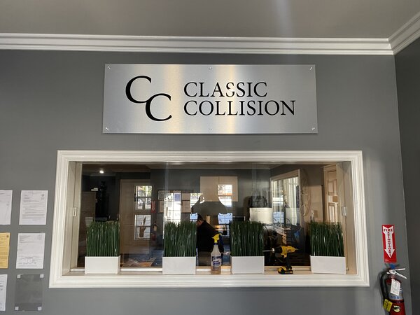 Classic Collision Metal Lobby Signs