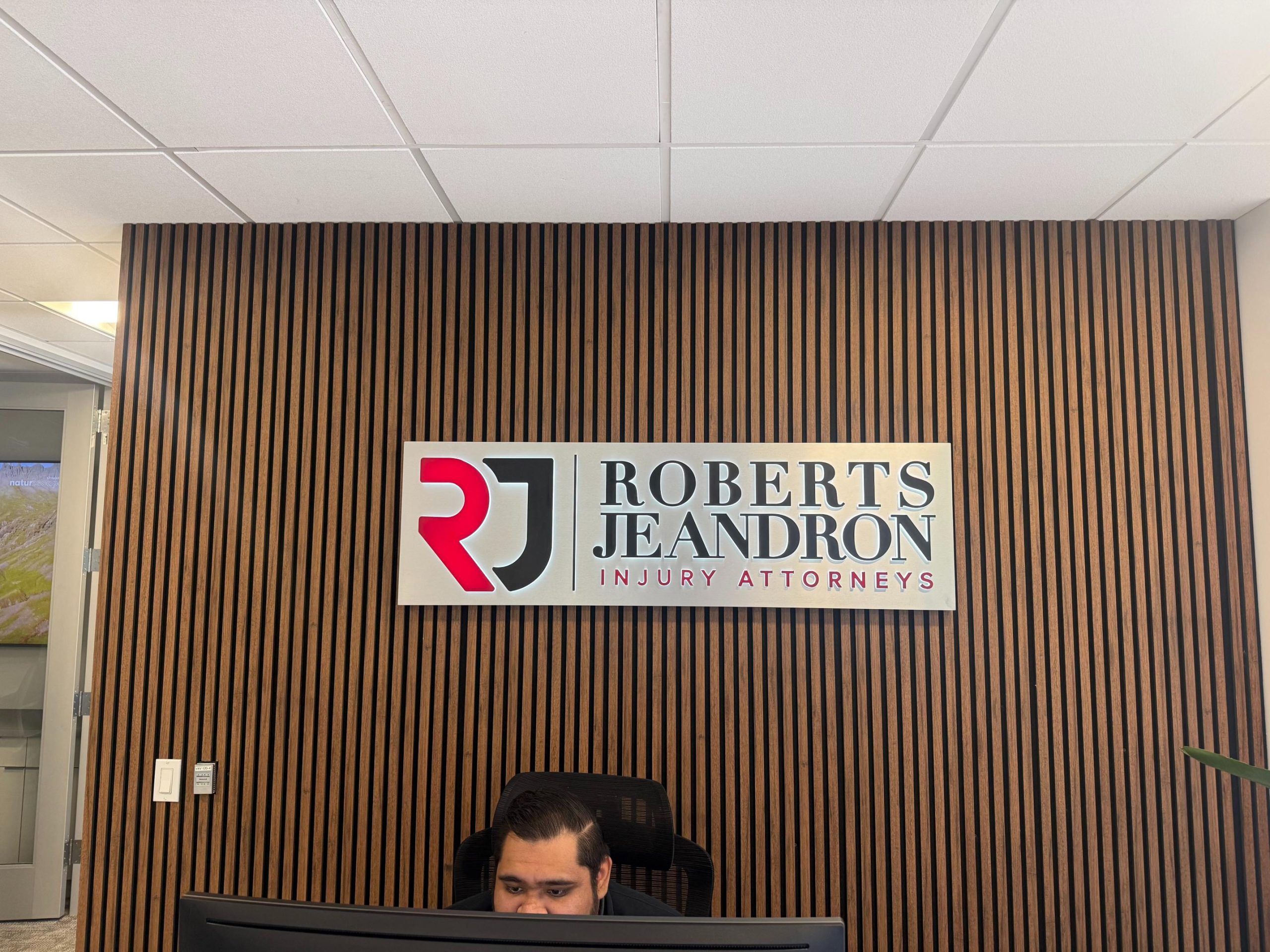 Roberts Jeandron illuminated lobby sign installed in Irvine CA